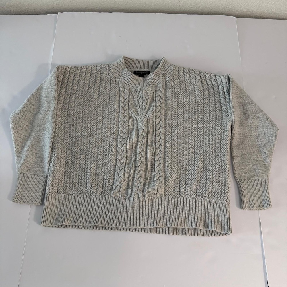 Banana Republic Women Grey Cable Knit Sweater Petite Medium Cotton Pullover